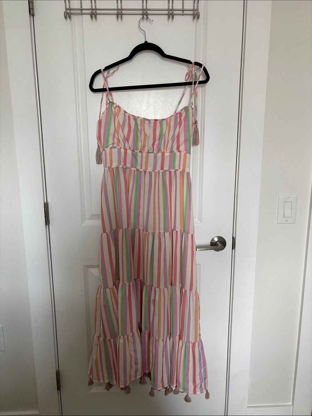 Chicwish Pastel Striped Tiered Sundress with Tassels